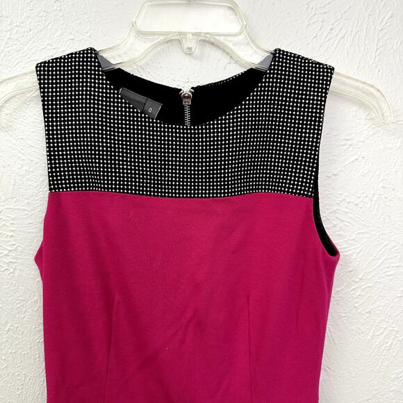 Muse Black and White Dotted Sleeveless Sheath Dress with Pink Color Pop - Picture 2 of 11
